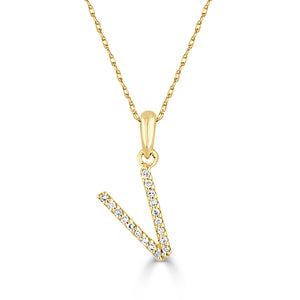 14k Gold & Diamond Initial A-Z Necklace Pendant 16-18" Inches