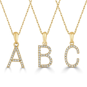 14k Gold & Diamond Initial A-Z Necklace Pendant 16-18" Inches