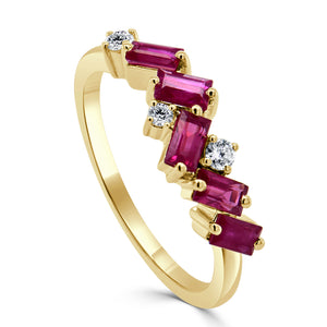 14K Gold, Baguette Ruby & Diamond Ring