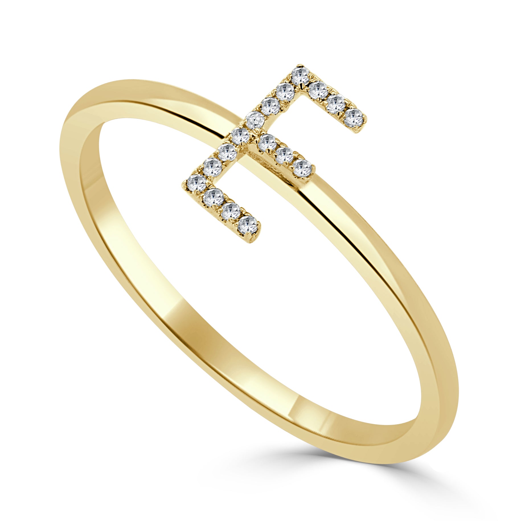 Letter F 14KT Yellow Gold Initial Ring