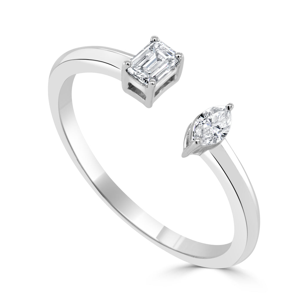 14k Gold Diamond Emerald-Cut & Marquise Open Ring