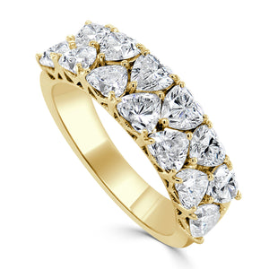 14K Gold & Double Row Heart Diamond  Ring
