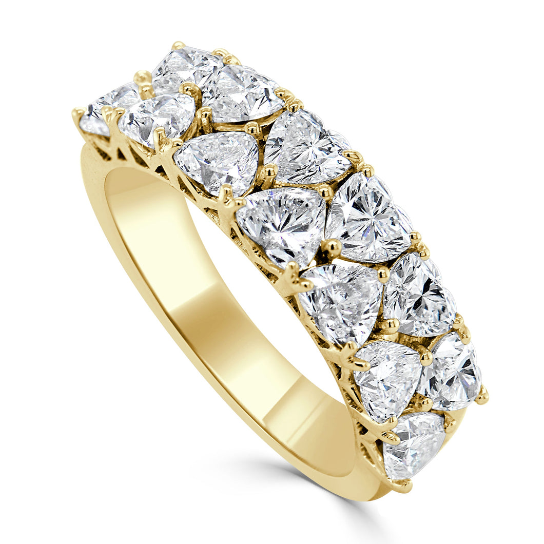 14K Gold & Double Row Heart Diamond  Ring