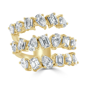 14K Gold & Fancy-Shape 3-Row Diamond Ring