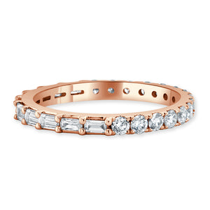 14K Gold Round & Baguette Diamond Band