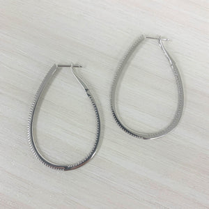 14k Gold & Diamond Skinny Hoop Earrings 1-3/4"