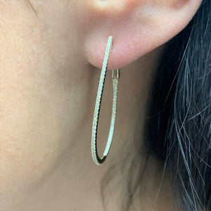 14k Gold & Diamond Skinny Hoop Earrings 1-3/4"
