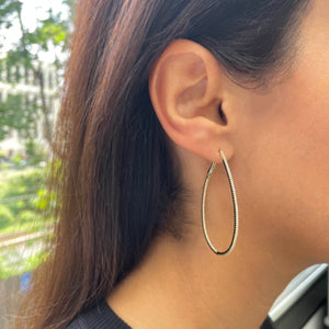 14k Gold & Diamond Skinny Hoop Earrings  2"