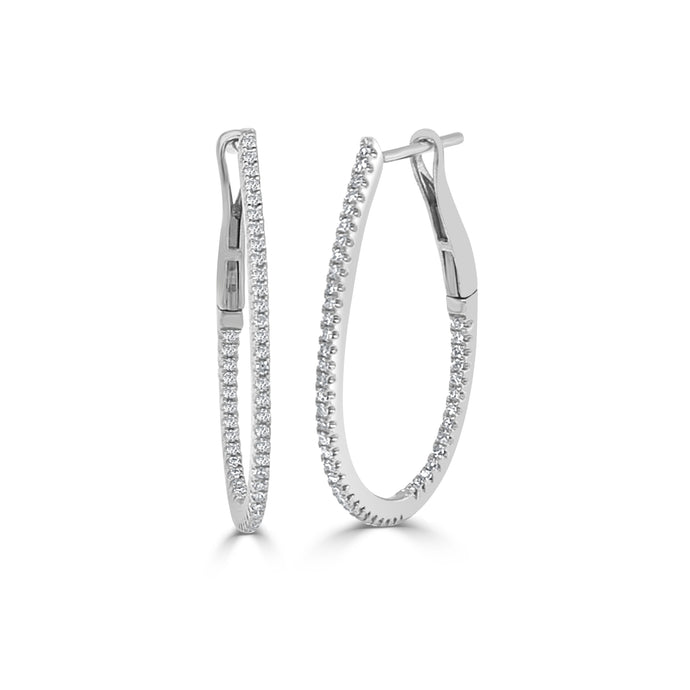 14k Gold & Diamond Skinny Hoop Earrings 1