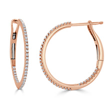 Load image into Gallery viewer, 14k Gold &amp; Diamond Skinny Hoop Earrings - 0.75&quot;