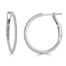 Load image into Gallery viewer, 14k Gold &amp; Diamond Skinny Hoop Earrings - 0.75&quot;