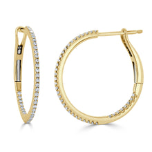 Load image into Gallery viewer, 14k Gold &amp; Diamond Skinny Hoop Earrings - 0.75&quot;