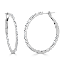 Load image into Gallery viewer, 14k Gold &amp; Diamond Skinny Hoop Earrings - 1&quot;