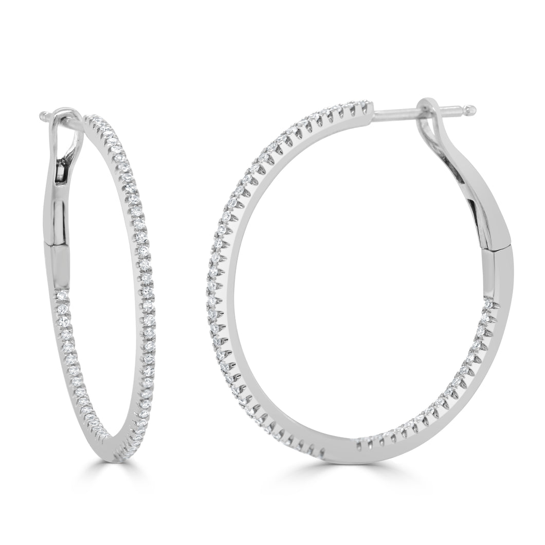 14k Gold & Diamond Skinny Hoop Earrings - 1