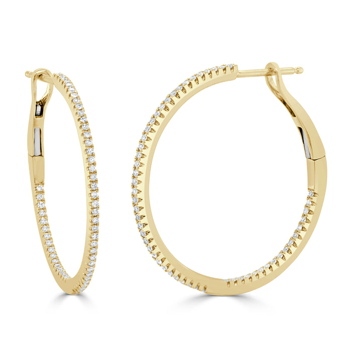 14k Gold & Diamond Skinny Hoop Earrings - 1