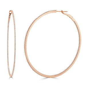 14k Gold & Diamond Skinny Hoop Earrings 2.5"