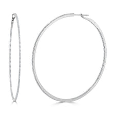 Load image into Gallery viewer, 14k Gold &amp; Diamond Skinny Hoop Earrings 2.5&quot;