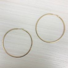 Load image into Gallery viewer, 14k Gold &amp; Diamond Skinny Hoop Earrings 2.5&quot;