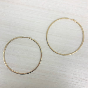 14k Gold & Diamond Skinny Hoop Earrings 2.5"