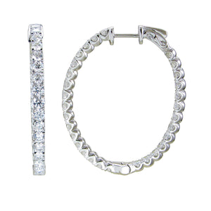18k Gold & Diamond Oval Hoop Earrings 1.25"