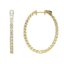 Load image into Gallery viewer, 18k Gold &amp; Diamond Oval Hoop Earrings 1.25&quot;