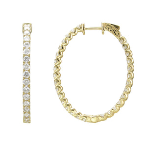 18k Gold & Diamond Oval Hoop Earrings 1.25"