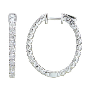 18k Gold & Diamond Oval Hoop Earrings  - 1''