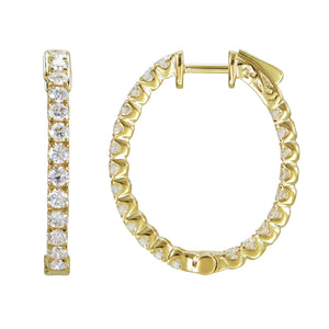 18k Gold & Diamond Oval Hoop Earrings  - 1''