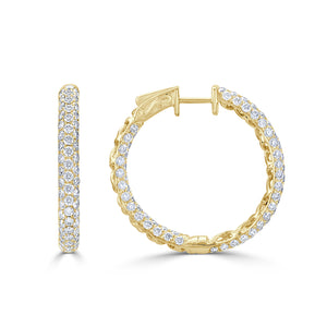 18k Gold & Diamond Pave Hoop Earrings  1''