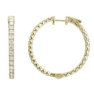 18k Gold & Diamond Round Hoop Earrings - 1.25"