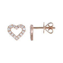 Load image into Gallery viewer, 14k Gold &amp; Diamond Open Heart Stud Earrings