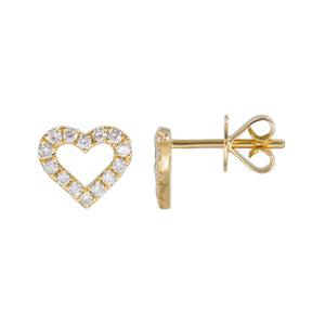 14k Gold & Diamond Open Heart Stud Earrings