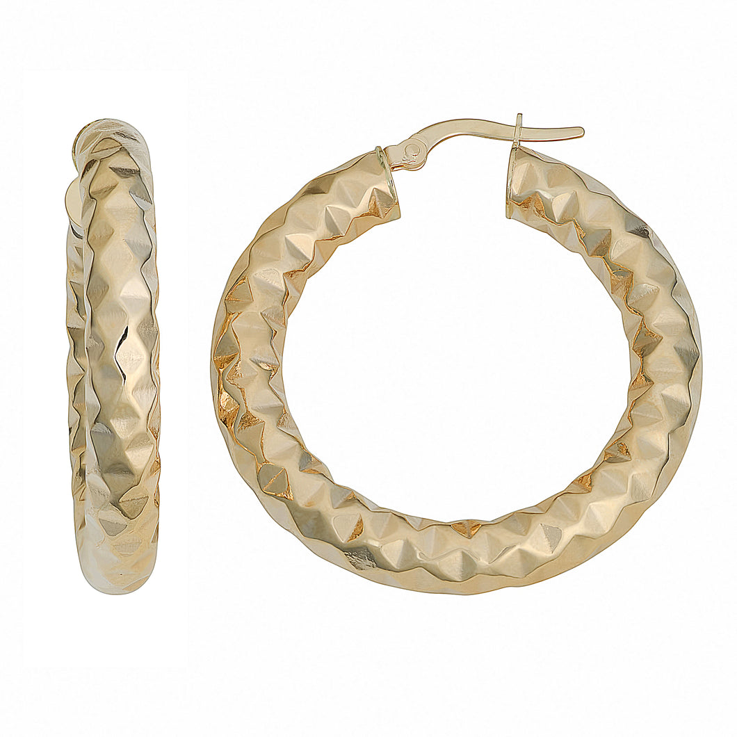 14k Gold Diamond-Cut Hoop Earrings