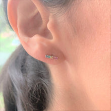 Load image into Gallery viewer, 14k Gold &amp; Rainbow Sapphire Bar Stud Earrings