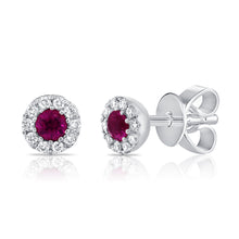Load image into Gallery viewer, 14k Gold Ruby &amp; Diamond Round Stud Earrings