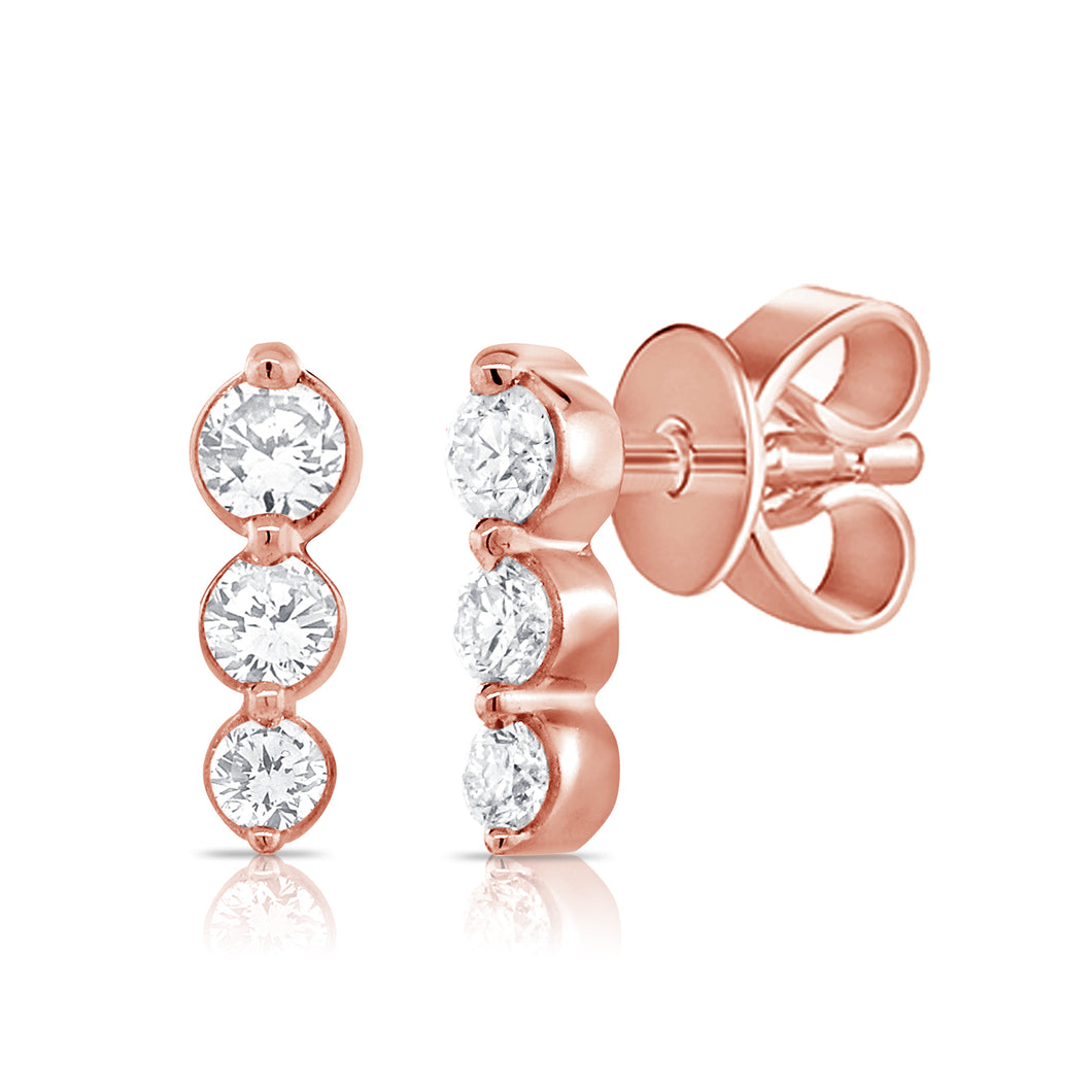 14k Gold & Diamond 3-Stone Stud Earrings
