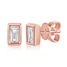 Load image into Gallery viewer, 14k Gold &amp; Baguette Diamond Stud Earrings