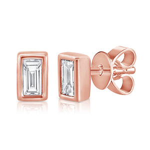 14k Gold & Baguette Diamond Stud Earrings