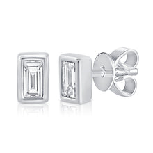 Load image into Gallery viewer, 14k Gold &amp; Baguette Diamond Stud Earrings