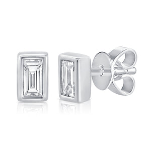 14k Gold & Baguette Diamond Stud Earrings