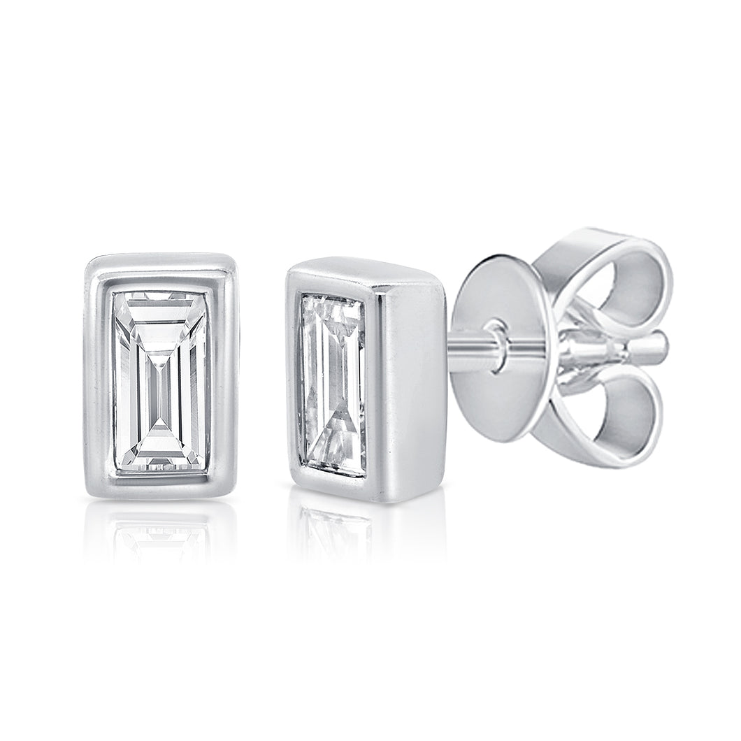 14k Gold & Baguette Diamond Stud Earrings