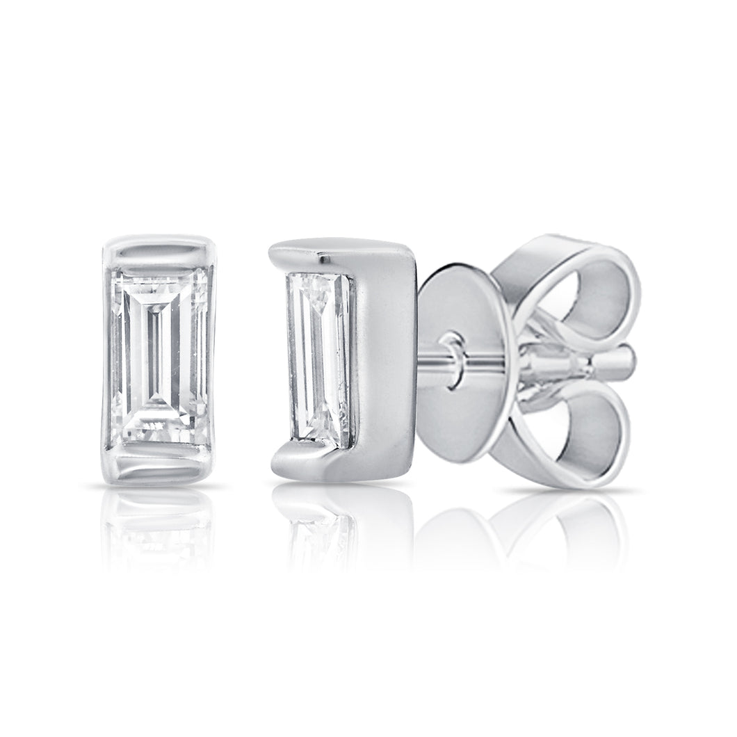 14k Gold & Baguette Diamond Stud Earrings