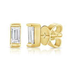 14k Gold & Baguette Diamond Stud Earrings