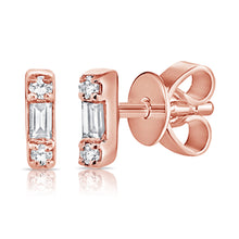 Load image into Gallery viewer, 14k Gold &amp; Diamond Baguette Stud Earrings