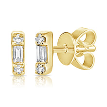 Load image into Gallery viewer, 14k Gold &amp; Diamond Baguette Stud Earrings
