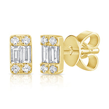 Load image into Gallery viewer, 14k Gold &amp; Baguette Diamond Earrings
