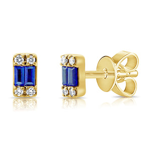 14k Gold Diamond & Sapphire Stud Earrings
