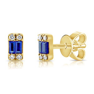 14k Gold Diamond & Sapphire Stud Earrings
