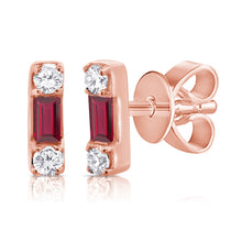 Load image into Gallery viewer, 14k Gold Diamond &amp; Ruby Stud Earrings