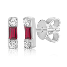 Load image into Gallery viewer, 14k Gold Diamond &amp; Ruby Stud Earrings